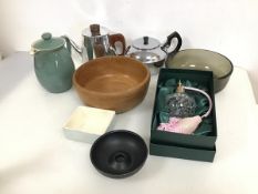 A mixed lot including a Sona coffee pot with teak finial and handle (14cm x 22cm x 12cm) and another