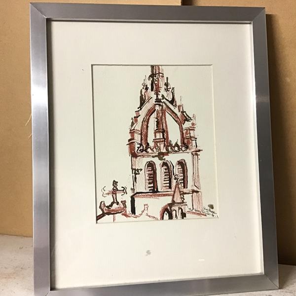 Sue Madde, The Tower of St Giles, screenprint, 11/78, signed bottom right (22cm x 17cm)