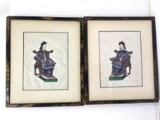 A Chinese gouache on ricepaper, Seated Nobleman (21cm x 16cm) and another of Seated Noblewoman, both