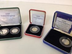 Four silver proof 50p coins, 1997 2 x 50p, 1997 Piedfort and 98 EEC Piedfort