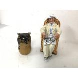 A Royal Doulton figure, Taking Things Easy (17cm) and a cased glass paperweight in the form of an