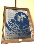 A mirror advertisment sign for Mata Hari, Starring Greta Garbo and Ramon Novarro (53cm x 41cm)