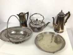 A collection of Epns including coffee pot (23cm x 21cm x 10cm), a kettle, a further coffee pot, a