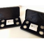 Two sets of cities 4 x £1 silver proof Piedfort coins in boxes of issue