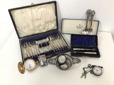 A mixed lot including three pocket watches, one Waltham with gilt metal case, an Edwardian silver