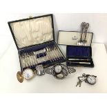 A mixed lot including three pocket watches, one Waltham with gilt metal case, an Edwardian silver