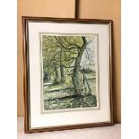 Bob Stirling, Spring Trees, Mains of Gray, watercolour, signed bottom right, paper label verso (35cm