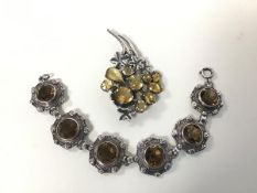 A silver citrine set spray brooch, and a silver Cairngorm set bracelet (17cm)