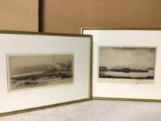 DY Cameron, Arran, etching (14cm x 27cm) and another by K. Cameron, Loch, etching (2)