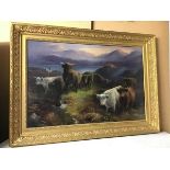 G. Willis Pryce, Highland Cattle by a Loch, oil on canvas (59cm x 89cm)