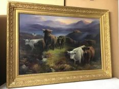 G. Willis Pryce, Highland Cattle by a Loch, oil on canvas (59cm x 89cm)