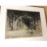 A. Affleck, Procession entering Door to Cathedral, etching, signed by artist bottom right (30cm x