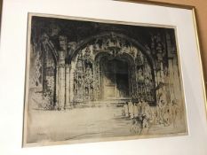 A. Affleck, Procession entering Door to Cathedral, etching, signed by artist bottom right (30cm x