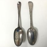 A pair of silver Georgian spoons, each initialled M.D. to handle and MB EB AMH verso (20cm) (95.