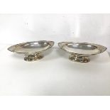 A pair of Edwardian Sheffield silver navette shaped footed dishes, both inscribed Sorley, Glasgow to