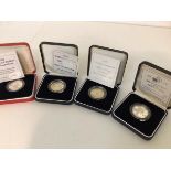 Four silver proof Piedmont £2 coins, 1994 Bank of England, 1995 UN and 1997, 1998, all boxed