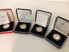 Four silver proof Piedmont £2 coins, 1994 Bank of England, 1995 UN and 1997, 1998, all boxed