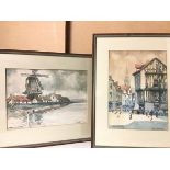 Victor Noble Rainbird, Cour d'Albane Rouen, watercolour (34cm x 25cm) and another in Belgium, both