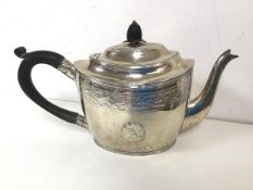 An 1800 London silver teapot, with makers mark PBAEWE (?) to base, with ebonised wood finial and