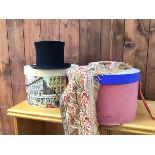 A mixed lot including a collapsible top hat (a/f) (internal circumference: 56cm), an embroidered