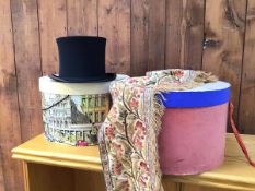 A mixed lot including a collapsible top hat (a/f) (internal circumference: 56cm), an embroidered