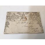 First Mulready postage one penny envelope, postmarked February 1841