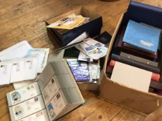 A large box containing a collection of general stamps, First Day Covers etc. including Britain, US