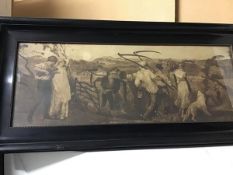 A 19thc etching of Farmers in the Field (85cm x 31cm)