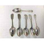 A set of six 1839 London silver spoons, each with intial A, makers mark SHDC (18cm) (combined: 282.