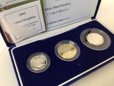 2003 Proof silver Piedfort set including Suffragette 50p three coins in box