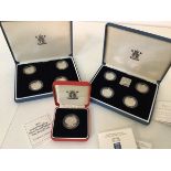 Nine silver proof Piedfort £1 coins, 1993 boxed and two boxes of four 1993-2001 all different