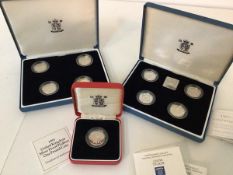 Nine silver proof Piedfort £1 coins, 1993 boxed and two boxes of four 1993-2001 all different