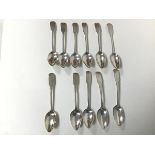 A set of eleven 1810 Edinburgh silver teaspoons, initialled B and numbered 1-12 (no 8 lacking),