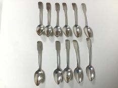 A set of eleven 1810 Edinburgh silver teaspoons, initialled B and numbered 1-12 (no 8 lacking),