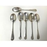A set of six 1921 Sheffield silver spoons, initialled M (combined: 500g)
