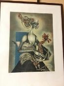 Frederick Bouche, Surrealist Woman with Rooster, lithograph, no. 8/100, signed bottom right with