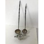 A Victorian London silver toddy ladle with baleen stem (42cm), another toddy ladle with George II