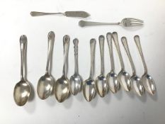 A quantity of Edwardian silver coffee spoons including a set of six Sheffield silver spoons with