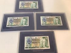 Four £1 banknotes, 1992 EEC Summit, Royal Bank of Scotland, uncirculated in boxes of issue