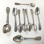 A set of six Georgian Scottish silver teaspoons, initialled A.L., a further Georgian Scottish silver