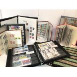A large box containing stamps in prestige and various stock books with thousands on paper and in