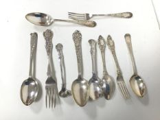 A collection of 19thc silver including Glasgow silver fork and small ladle, stamped J & WM (