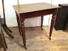A Victorian mahogany side table, with later rectangular top, on turned supports terminating in