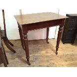 A Victorian mahogany side table, with later rectangular top, on turned supports terminating in