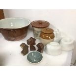 A group of ceramics including a glazed stoneware bowl (18cm x 39cm), a Buttercup Dairy Company