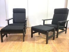 Soren Holst (Danish), a pair of adjustable easy chairs and footstools, model 2561, manufactured by