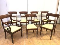 A set of seven George IV mahogany dining chairs, including a pair of elbow chairs with bugle-