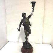 After Emile Louis Picault (1833-1915), Victoria, a bronzed metal figural lamp, on a rouge marble