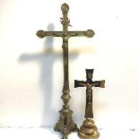 A brass crucifix in Baroque style, 20th century, the terminals of the cross cast with palmettes,