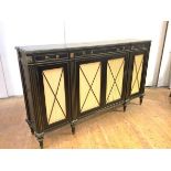 A 19th century French ebonised and gilt-metal mounted vitrine cabinet, with variegated grey marble